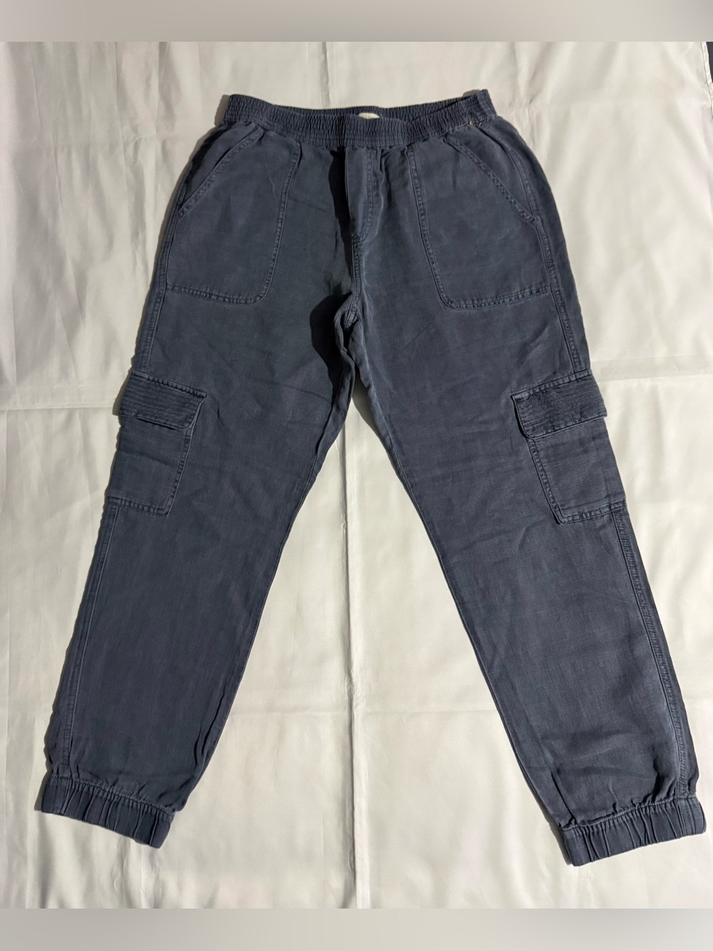 Cynthia Rowley Linen Blend Blue Cargo Jogger Pants